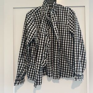 J crew black and white gingham ruffle blouse
